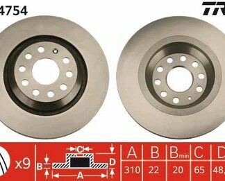 Volkswagen Yedek Parça T-Roc Fren Diski Arka 24386 / DDF1503 / DF4754 (TAKIM FIYAT) TRW DF4754-1K0615601N