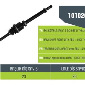 AKS SAĞ KOMPLE CLIO SYMBOL THALIA 1.5 DCI ABSLİ 08> DIŞ FREZE 23-IÇ FREZE 26-ABS HALKA SAYISI 44