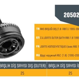 AKS KAFASI BRAVA BRAVO 1.8 16V ABSLİ 95>01 IÇ FREZE 25-DIS FREZE 25-ABS HALKA SAYISI 44