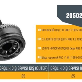 AKS KAFASI BRAVA BRAVO 1.8 16V ABSLİ 95>01 IÇ FREZE 25-DIS FREZE 25-ABS HALKA SAYISI 44