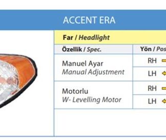 FAR SAĞ + SINYAL ACCENT ERA 06>09 SARI SINYALLI ELEKTRİKLİ