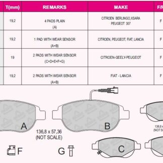 ON FREN BALATASI CITROEN C3 II C4 XSARA BERLINGO 00> PEUGEOT 1007 207 307 206 00> FIAT DOBLO 06> GEELY EMGRAND EC7 09>13