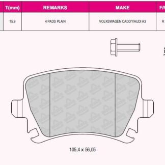 ARKA FREN BALATASI A3 TUM MODELLER 05 / 03> A4 PASSAT 1,6FSI / 1,9TDI / 2,0TDI 95>16