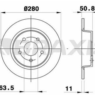 ARKA FREN DISK AYNASI YENI CONNECT CHC 1.6 /1.5 TDCI 15> C-MAX 12> KUGA II 13>20 GRAND C-MAX (DXA/CB7, DXA/CEU) DIS CAP 279,8 MM KALINLIK 11 MM MERKEZLEME CAPI 63,5 MM YUKSEKLIK 50,8 MM 5 DELIK