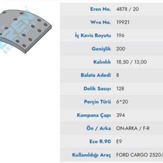 ON / ARKA / ILAVE DINGIL FREN BALATASI PABUC CARGO – 2524-3230 / 2520 INTERCOOLER 20cm en (FULL ORGANİK)