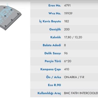 ON-ARKA FREN BALATASI PABUC FORD CARGO YENI MODEL RENAULT TRUCKS, VOLVO 6×4 DAMPERLI