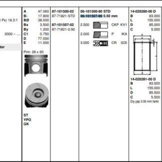 MOTOR SEGMAN KANGOO MEGANE LAGUNA 1.9 F9Q TRAFIC II 1.9TDI VIVARO 1.9 CDTI 8V (80.00MM) / (+0.50MM)