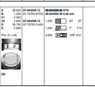 MOTOR SEGMANI PALIO SIENA MAREA BRAVA 1,6 16V (80,50mm) / (STD) (1,50*1,50*3,00)