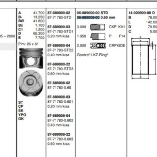 SEGMAN C3 C4 C5 BERLINGO II JUMPY III P206 P207 P307 EXPERT III PARTNER II 308 3008 C5 II C5 III C4 FOCUS C MAX 1,6HDI DV6 (1,6HDI 16V) 75,60MM (0,60 FARKLI) / (OLCU: 3×1,95*2,5)