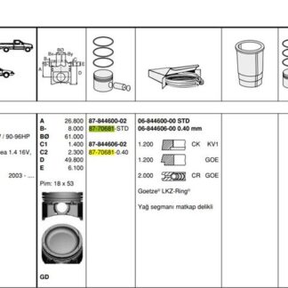 PISTON SEGMAN STD PUNTO II STILO IDEA DOBLO FIAT 500 1.4 16V T-JET [(72.00MM STD) (0,40MM)]
