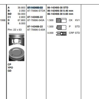 MOTOR PISTON SEGMAN TEMPRA TIPO 2,0Ie 16V (84,00mm) / (STD)