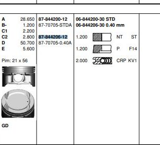 MOTOR PISTON+SEGMANI DOBLO STILO PALIO BRAVO BRAVA MAREA 1,6 16V 02> (80,50mm) / (040)