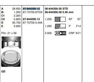 MOTOR PISTON SEGMAN DOBLO STILO PALIO BRAVO BRAVA MAREA 1,6 16V 02> (80,50mm) / (STD)