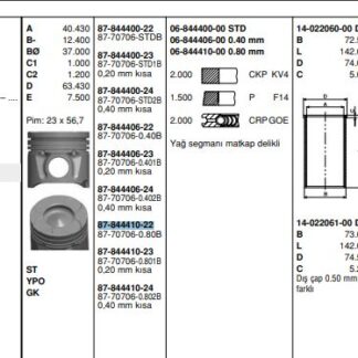 MOTOR PISTON+SEGMANI AGILA 1.3 CORSA 1.3 MERIVA 1.3 TIGRA 1.3 ALBEA 1.3 MULTIJET DOBLO 1.3 MULTIJET PALIO 1.3 MULTIJET SUZUKI 1.3 MULTIJET Z 13DT 4 SIL. DIZEL 1248 CC-70 PS 18:1-TURBO, COMMON RAIL (EURO4) [(69,60MM) (+0,80MM FARKLI)]