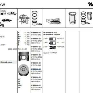PISTON SEGMAN P206 P307 PARTNER II BERLINGO II C4 C5 II P308 P3008 P5008 DV6 (1,6HDI 16V) FOCUS CMAX 1,6TDCI (75,60MM) / (0,60 FARKLI 0,20 KISA)