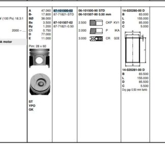 MOTOR PISTON+SEGMAN KANGOO MEGANE LAGUNA TRAFIC SCENIC VIVARO CARISMA 1.9TDI F9Q (80.00MM)