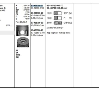 MOTOR PISTON+SEGMANI START-STOP MOTOR ASTRA J CORSA D MERIVA 1.3 CDTI ASTRA J CORSA D MERIVA 1.3 D MULTIJET MITO STRADA PICK-UP PANDA FIORINO KASTEN KOMBI QUBO IDEA PUNTO VAN AVEO SCHRÄGHECK(EURO-4)1 1.3 75HP MULTI.JET II-16V EURO 5-95 PS-A 13DTE 4 SIL. DIZEL 1248CC-75 HP 95 70KW-16,8:1 STAR-STOP (E