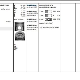 MOTOR PISTON+SEGMANI START-STOP MOTOR ASTRA J CORSA D MERIVA 1.3 CDTI ASTRA J CORSA D MERIVA 1.3 D MULTIJET MITO STRADA PICK-UP PANDA FIORINO KASTEN KOMBI QUBO IDEA PUNTO VAN AVEO SCHRÄGHECK(EURO-4)1 1.3 75HP MULTI.JET II-16V EURO 5-95 PS-A 13DTE 4 SIL. DIZEL 1248CC-75 HP 95 70KW-16,8:1 STAR-STOP (E