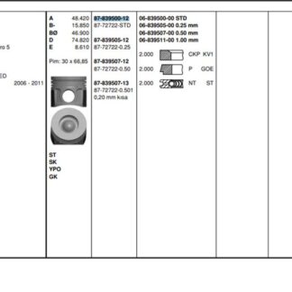 MOTOR PISTON SEGMANI (86,00MM) / (STD) BOXER III JUMPER III 22DT PUMA 100BG 120BG 130CV (2,2HDI 16V) / (03,01,2011>) TRANSIT 140PS 2,2TDCI EURO5 (06 11)