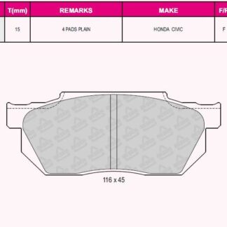 ON FREN BALATASI HONDA CIVIC 88-91 CRX 89-92 ACCORD 83-85 PRELUDE 86->