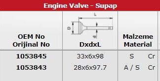 SUBAP (EMME / EGSOZ) TAKIM (UC TIRNAK) FOCUS 2,0 16V ZETEC C / 1,8 16V ZETEC E (98 00) IN 8: (33 * 6×98) / EX 8: (28 * 6×97,7) (STD)