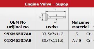 SUBAP TAKIMI ESCORT RS 2,0 16V SCORPIO 2,3L 145PS IN 8: (33,5 X 7×112) / EX 8: (30 X 7×111,6)
