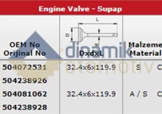 SUBAP TAKIMI (EMME / EGSOZ) BOXER III JUMPER III F30DT (3,0HDI 16V) 145BG / 155BG / 175BG DUCATO 3,0JTD MULTIJET 140HP / 150HP / 160HP IVECO: DAILY 3,0JTD IN 8 : (32,4 * 6×119,9) / EX 8 : (32,4 * 6×119,9) FUSO CANTER (IVECO EURO4)