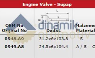 SUBAP TAKIM EMME / EGSOZ P206 206+ (T3E) P207 P307 P308 405 YM P1007 PARTNER II PARTNER TEPE BERLINGO (II III) C2 C3 (I II III) C4 C4 (B7 DS4) C XSARA II PICASSO TU5JP4 (1,6 16V) P301 C ELYSEE (EC5 MOTOR) OLCU: IN 4 (31,2*6*103,8) / EX 4 (24,5*6*104,4)