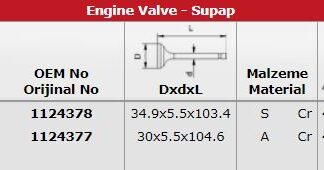 SUBAP (EMME / EGSOZ) TAKIM (TEK TIRNAK) MONDEO III 00>07 FOCUS 2,0 16V DURATEC HE 145PS 00>04 IN 8: (34,9 * 5,5 * 103,4) / EX 8: (30 * 5,5 * 104,6) / (G0397) (STD)