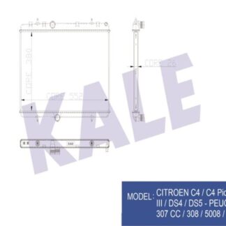 SU RADYATÖRÜ PEUGEOT PARTNER TEPEE 307 407 5008 08=> – CITROEN BERLINGO 08=> C4 C5 II-III 04=> DS4 DS5 11=> 1.6/2.0HDI 2.0I 16V [BRAZING] [380X552X26]
