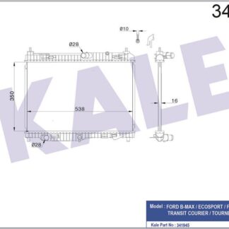 SU RADYATÖRÜ FORD FIESTA VI B-MAX 1.4/1.5/.1.6TDCI 08=> TOURNEO/TRANSIT COURIER 1.5/1.6TDCI 14=> (AT/MT) (AC/NAC) [BRAZING] [350X538X16]