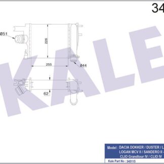 TURBO RADYATÖRÜ RENAULT CLIO IV CAPTUR – DACIA LOGAN II SANDERO II 1.5DCI 0.9/1.2TCE 1.6 13=> (MT) [BRAZING] [255X226X64]
