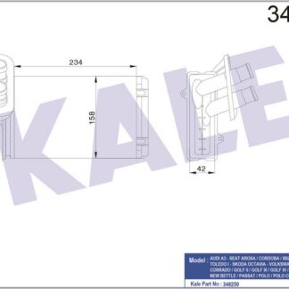 KALORİFER RADYATÖRÜ AUDI A3 96<03 – SEAT IBIZA II CORDOBA TOLEDO – SKODA OCTAVIA – VOLKSWAGEN GOLF POLO CADDY JETTA PASSAT 1.4 1.6 1.8 1.9TDI 2.0 95<07 [MEKANİK] [234X158X42]