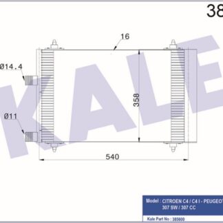 KLİMA RADYATÖRÜ PEUGEOT 307 – CITROEN C4 C5 2.0I 16V 2.0HDI 02=> KURUTUCU İLE [BRAZING AL/AL] [520X358X16]