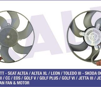 FAN MOTORU AUDI A3 TT – SEAT ALTEA ALTEA XL LEON TOLEDO III – SKODA OCTAVIA II SUPERB II YETI – VOLKSWAGEN CADDY III GOLF V-VI JETTA III-IV PASSAT TIGUAN TOURAN 1.4/1.6/1.9/2.0TDI 1.4/2.0TSI 03<12 (160W 296MM 12V)