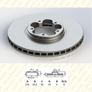 ON FREN DISK AYNASI TRANSIT V184 2,0TDCI 04>06 O,CEKER OLCU: (276MM X 24,5 5 BIJON) HAVA SOGUTMALI