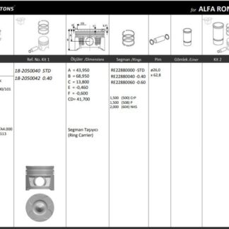 MOTOR PISTON SEGMAN LINEA DOBLO III 1,6 MULTIJET 105HP EURO 5 MOTOR (79.50MM) / (STD)