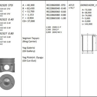 MOTOR PISTON+SEGMANI ASTRA J CORSA D GRANDE PUNTO1.3CDTI 16V LINEA GRANDE PUNTO 199A3000 MULTIJET – Z13 DTH-A13DTE 16V 4 SIL. DIZEL 1248 CC-66 KW 90PS (EURO 5) [(69,60MM +0,40MM)]