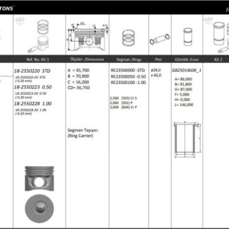 MOTOR PISTON+SEGMANI ( RIKEN ) 82,50MM +1,00 FOCUS I 1,8 TDDI CONNECT 1,8 TDDI C9DA-C9DB-C9DC 4 SIL. DIZEL 1800 CC-75 PS