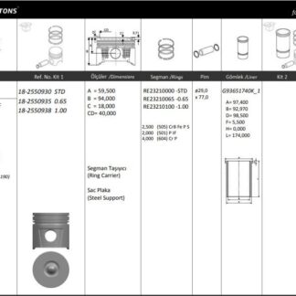 MOTOR PISTON+SEGMANI ( RIKEN ) 93,67+0,65mm CAP TRANSIT 2,5 TRITON MOTORLAR KAMYONET TRANSIT V6 KAMYONET VAN V5T2, MINIBUS V4.T1 OTOSAN TRANSIT T3 TRANSIT (80,100,120,130,160,190) 4AB-4BA-4BB-4AC-89 MY D1-M4 T/6110-BA 4 SIL. DIZEL 2496 CC-51/60 KW (68-80PS)
