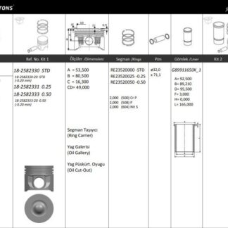 MOTOR PISTON+SEGMANI ( RIKEN ) 89,90+0,50mm(-20) CAP TRANSIT 2,4 TDI SXFA-SVFB-V 348 DURATORQ-(COOLING CHANNEL) 4 SIL. DIZEL 2400 CC-115 143 PS
