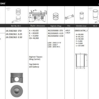 MOTOR PISTON+SEGMANI ( RIKEN ) 86,01+0,25mm CAP MONDEO 2.2 TDCI TRANSIT 2.2 TDCI CD132 DURATORQ TDCI 4 SIL. DIZEL 2200 CC-150 PS
