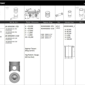 MOTOR PISTON+SEGMAN MASTER 2.5 DCI-MOVANO 2.5CDTI (G9U) 115HP EURO3 (89.00MM) / (STD) / (-0.20MM KISA) RIKEN SEGMANLI