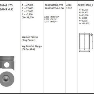 MOTOR PISTON+SEGMAN KANGOO MEGANE LAGUNA TRAFIC SCENIC VIVARO CARISMA 1.9TDI F9Q (80.00MM) / (+0.50MM)