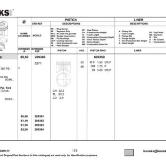 PISTON+SEGMAN 80,5MM (0,6MMFARKLI) TIPO – UNO 70 – PALIO / 1.4 IE (M605PB 13 C014)