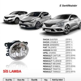 SIS LAMBASI SAG SOL TRAFIC III FLUENCE CLIO IV CAPTUR MEGANE IV TALISMAN LATITUDE SYMBOL DACIA SANDERO III
