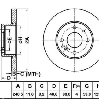 FREN DISK ON DUZ 240-4 ( FIAT: TEMPRA TIPO PUNTO BRAVO 90 – 99 / FORD: KA 08 – )