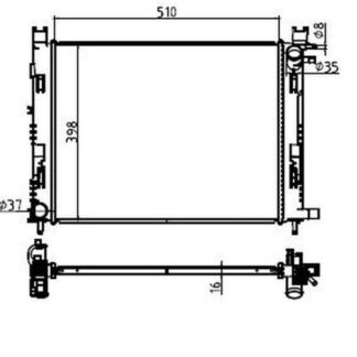 SU RADYATORU (BRAZING) 16MM ( RENAULT : CLIO IV 1.2 1.5 DCI DACIA : LODGY / DOKKER 1.5 DCI 1.6 5-6 VITES ) 510×398×16
