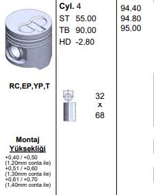 PISTON SEGMAN DUCATO BOXER JUMPER MASTER 2,8 DUZ (94,40MM) / (STD) < 03