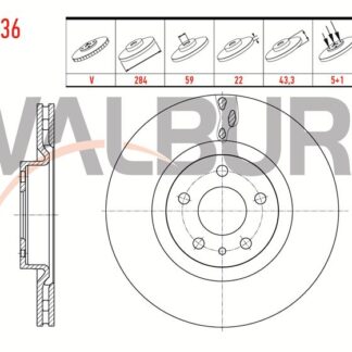 FREN DISKI ON HAVALI 5 BJN 284×22×59×43,3 FIAT EGEA 1.3 MJT – 1.6 MJT – 1.4 16V – 1.6 16V 2015- / 500L 1.6 MJT – 0.9 – 1.4 2012-